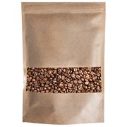 Пакеты дой-пак с замком ZIP LOCK, крафт с окном 50 мм, 150х220 + 40 мм, КОМПЛЕКТ 100 штук, 150 мкм, BRAUBERG, 700691