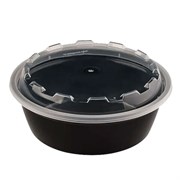 Контейнер одноразовый 530 мл, С КРЫШКОЙ, круглый, диаметр 152 мм, черный/прозрачный, ПП, ВЗЛП, 1264Ч