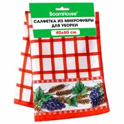 Салфетка из МИКРОФИБРЫ универсальная, 40х60 см, красная клетка, орнамент, 240 г/м2, BOOMHOUSE (БУМХАУС), 700880