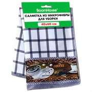 Салфетка из МИКРОФИБРЫ универсальная, 40х60 см, фиолетовая клетка, орнамент, 240 г/м2, BOOMHOUSE (БУМХАУС), 700882