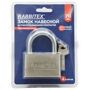 Замок навесной стальной 70 мм "Никель", антикоррозионное покрытие, 4 ключа, RABBITEX (РАББИТЕКС), 671311