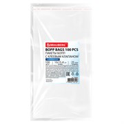 Пакеты БОПП с клеевым клапаном, КОМПЛЕКТ 100 штук, 10х15 + 4 см, 25 мкм, с усиленным швом, BRAUBERG, 700405