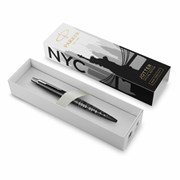 Ручка шариковая PARKER "Jotter New York Black CT", корпус черный лак, детали из нержавеющей стали, синяя, 2187554