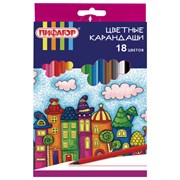 Карандаши цветные ПИФАГОР "СКАЗОЧНЫЙ ГОРОД", 18 цветов, шестигранные, 181584
