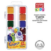 Краски акварельные FORUM "КОСМО", медовые, 12 цветов, квадратные кюветы, прозрачный пластик, FA-EV-1012-Aln