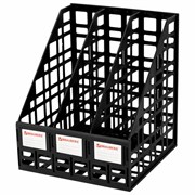 Лоток вертикальный для бумаг BRAUBERG "ULTRA", 240 мм, 3 отделения, сетчатый, сборный, черный, 238249