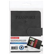 Обложка для паспорта и документов с защитой от считывания, 9 карманов, магнит, экокожа, черная, BRAUBERG, 238757