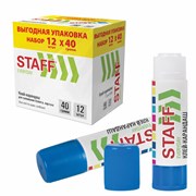 Клей-карандаш 40 г, ВЫГОДНАЯ УПАКОВКА, КОМПЛЕКТ 12 ШТУК, STAFF EVERYDAY, 273019
