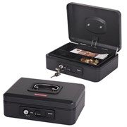 Ящик для денег, ценностей, документов, печатей, 90х180х250 мм, ключевой замок и автолок, черный, BRAUBERG, 291353