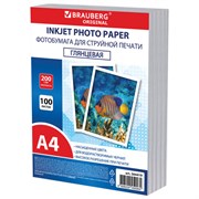 Фотобумага глянцевая, А4, 200 г/м2, односторонняя, 100 листов, ПАКЕТ, BRAUBERG ORIGINAL, 364419