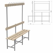 Скамья с вешалкой, спинкой "СВТ 5", 1765х1500х395 мм, 10 крючков, регулируемые опоры, каркас металлический серый, сиденье дерево