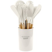 Набор силиконовых кухонных принадлежностей с деревянными ручками 12 в 1, молочный, DASWERK (ДАСВЕРК), 608193