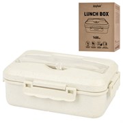 Ланч-бокс контейнер, 1 секция, 3 отделения, 1,4 л, ложка, вилка, 8х21х14 см, бежевый, JOYLUX (ДЖОЙЛЮКС) ECO, 609346