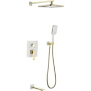 Встраиваемый смеситель для ванны и душа Lemark Миста с дополнительной 3-функциональной лейкой, белый/золото