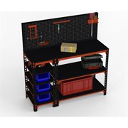 Стол-верстак ООО Металекс 950x1700x500 с бок. полками, перфопанелью и комп. аксессуаров оранжево-чёрный