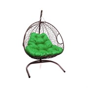 Подвесное кресло M-GROUP ДЛЯ ДВОИХ с ротангом коричневое, зелёная подушка