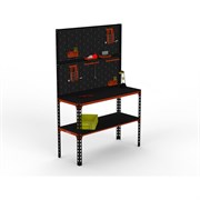 Стол-верстак ООО Металекс 950x1100x500 мм, одна полка + двойная перфопанель с комплектом аксессуаров оранжево-чёрный