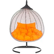 Подвесное двухместное кресло-кокон Лаура ФИДЖИ серый + каркас, подушка оранжевая FID