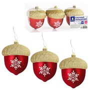 Украшение ёлочное "Желуди" 3 шт., 9х8 см, пластик, цвет: красный / золотистый, ЗОЛОТАЯ СКАЗКА, 591998