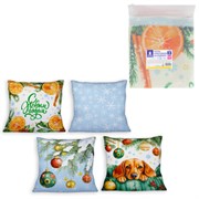 Чехол на подушку новогодний, НАБОР 4 шт., 45х45 см, "X-mas Magic", полиэстер, ЗОЛОТАЯ СКАЗКА, 592528