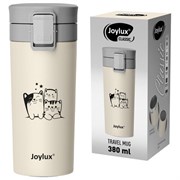 Термокружка 380 мл JOYLUX (ДЖОЙЛЮКС) CLASSIC CAT, нержавеющая сталь SUS304, бежевый с принтом, 700272