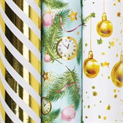 Бумага упаковочная новогодняя НАБОР 3 шт. "Golden XMAS", С ЭФФЕКТАМИ, 70х100 см, ЗОЛОТАЯ СКАЗКА, 592188