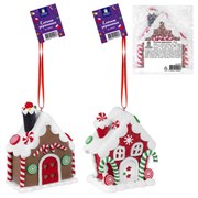 Украшение елочное (1 шт.) "Пряничный домик", 9х10 см, полимерная глина, ассорти, ЗОЛОТАЯ СКАЗКА, 592409