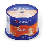 Диск DVD-R VERBATIM 4,7 Gb 16x Cake Box (упаковка на шпиле), КОМПЛЕКТ 50 шт., 43548