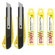 Нож канцелярский 18 мм, КОМПЛЕКТ 2 шт. + 30 ЛЕЗВИЙ, металлические направляющие, STAFF "Original", 273931