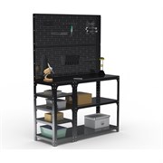 Стол-верстак ООО Металекс KIT 950х1300х400 мм, с боковыми полками, двумя перфопанелями и комплектом аксессуаров, черный