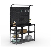 Стол-верстак ООО Металекс KIT 950х1200х500 мм, с боковыми полками, 2-мя панелями и комплектом освещения, черный