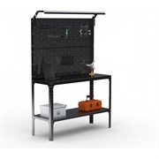 Стол-верстак ООО Металекс KIT 950х1700х500 мм, одна полка + двойная перфопанель с комплектом освещения, черный