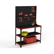 Стол-верстак ООО Металекс 950x1700x600 мм, две полки, двойная перфопанель с комплектом аксессуаров, оранжево-чёрный