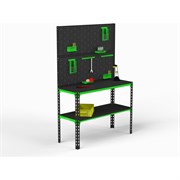 Стол-верстак ООО Металекс 950x1100x400 мм, одна полка + двойная перфопанель, с комплектом аксессуаров