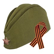 Пилотка военная двуслойная с ГЕОРГИЕВСКОЙ ЛЕНТОЙ, металлическая звезда, размер 56 (универсальный), ПЛ-11Л