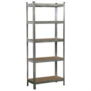 Стеллаж металлический BOOMHOUSE (БУМХАУС) безболтовой, 1800x750x350 мм, 5 полок МДФ, нагрузка на стеллаж до 875 кг, серебристый, 291411