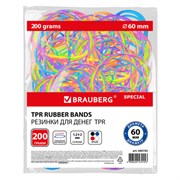 Резинки банковские TPR универсальные, диаметр 60 мм, 200 г, ЯРКИЕ ЦВЕТА, BRAUBERG SPECIAL, 440192