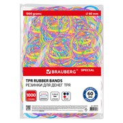 Резинки банковские TPR универсальные, диаметр 60 мм, 1000 г, ЯРКИЕ ЦВЕТА, BRAUBERG SPECIAL, 440194