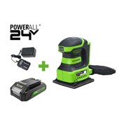 Плоская шлифовальная машина GreenWorks G24SS14, 24V, 115x140мм, 5500 об/мин, ампл. 1,6 мм, 1x2Ач,ЗУ, коробка 3100507VUA